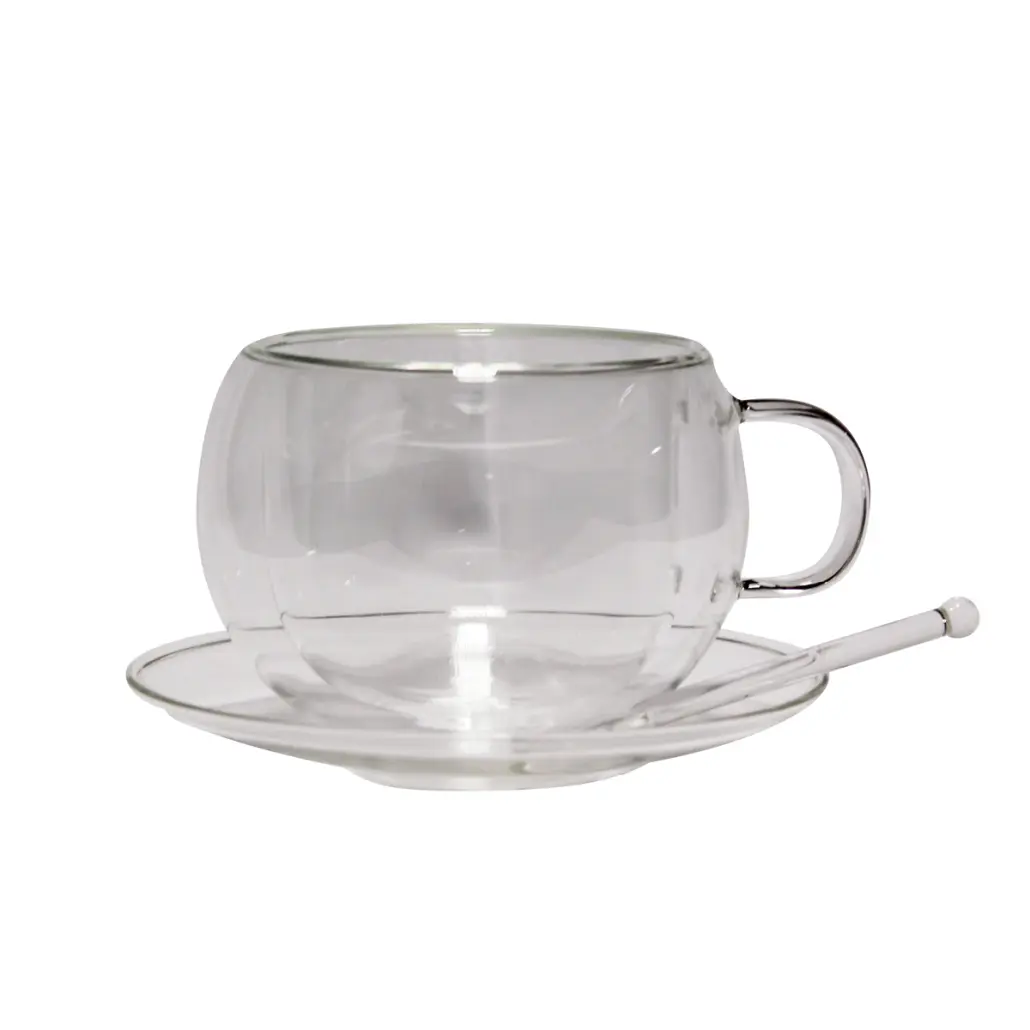 Double Wall Glass Teacup and Saucer (220ml)