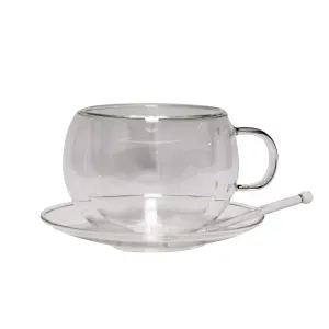 Double Wall Glass Teacup and Saucer (220ml)