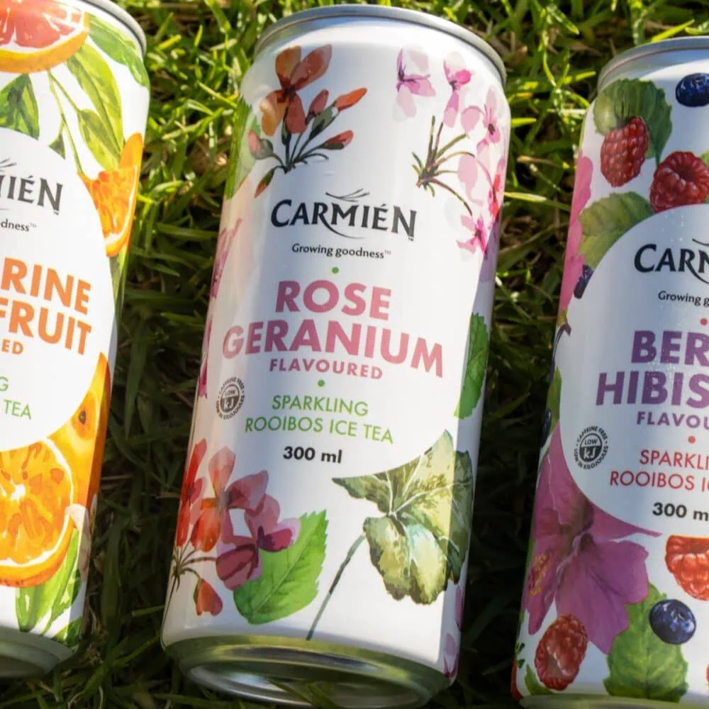 Rose Geranium Sparkling Rooibos Ice Tea with floral notes and refreshing bubbles. Perfect for a healthy, flavorful beverage experience.