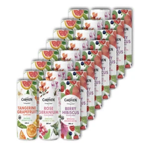 Refreshing sparkling ice tea with tangerine and grapefruit flavours, perfect for a cooling summer drink.