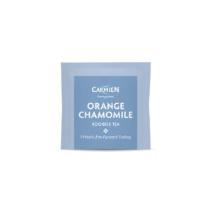 Delicious Orange Camomile Rooibos tea in eco-friendly pyramid teabags, perfect for a soothing herbal infusion.