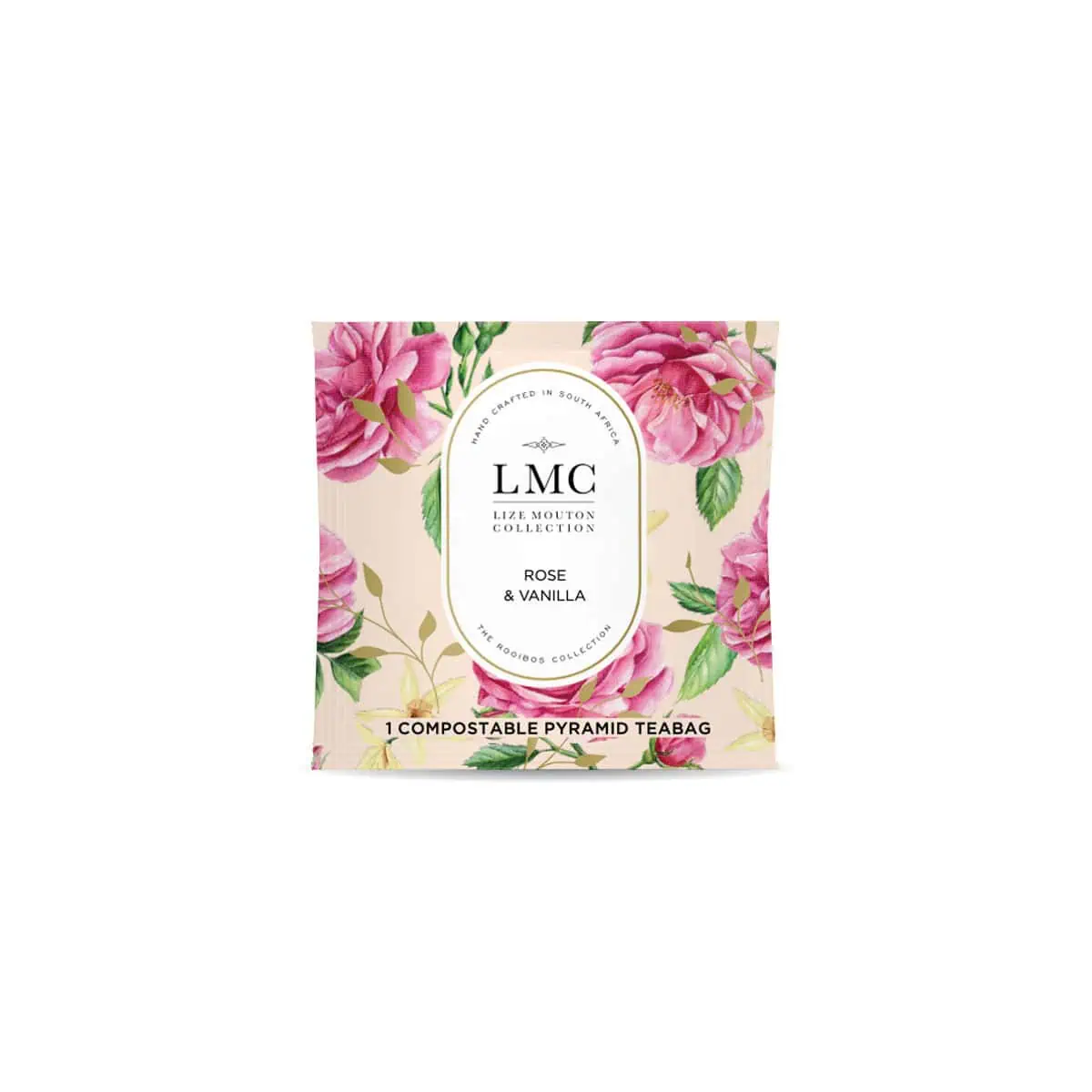 Delicate rose and vanilla scented tea envelopes from Carmién Tea, crafted for a fragrant and soothing tea experience. Perfect for gifting or personal indulgence.