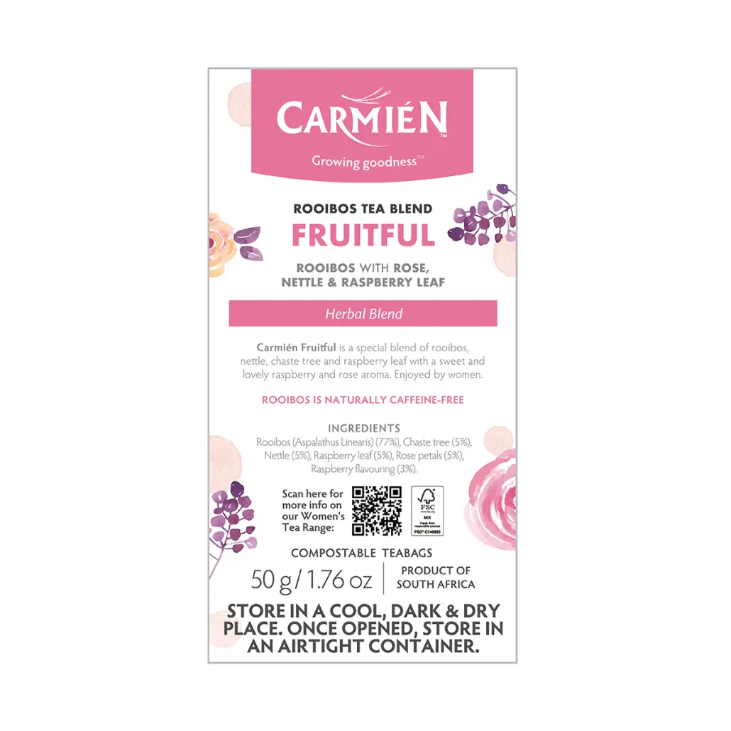 Carmién Fruitful with Raspberry Leaf (20 Teabags) - Image 2