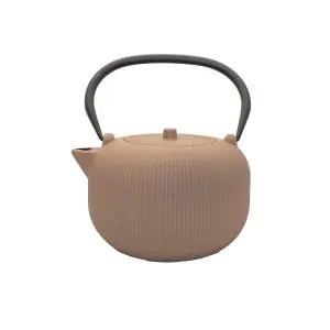 Elegant beige cast iron teapot with a black handle, perfect for brewing traditional Herbal and Rooibos teas from Carmién Tea South Africa.