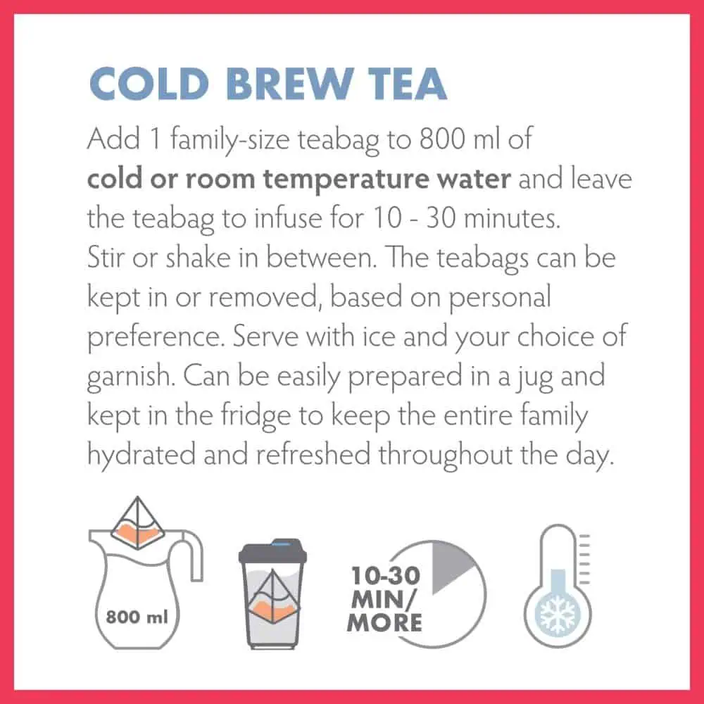 Cranberry Hibiscus Cold Brew Tea Pack with 20 x 8g teabags, perfect for making a delicious, refreshing iced tea. Ideal for family gatherings, offering a tangy, floral flavor with health benefits.