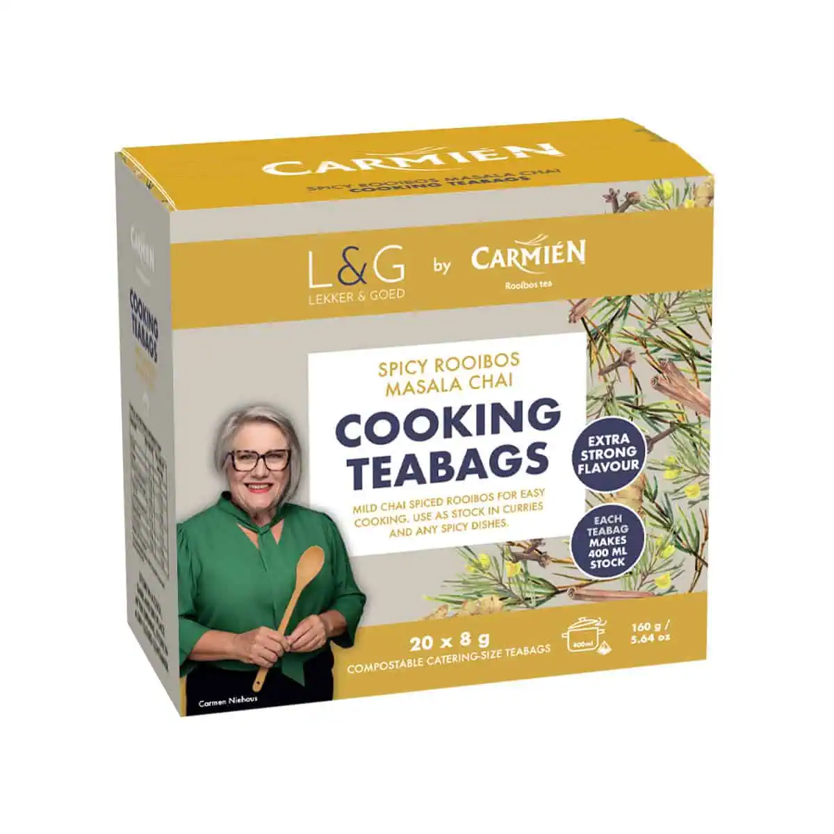 Rooibos tea for cooking, ideal for adding rich flavor to dishes, soups, and marinades. Perfect for creating authentic South African flavors with pure, natural rooibos in convenient compostable teabags.