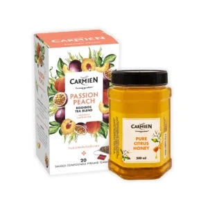 Rich, natural passion peach rooibos tea with pure citrus honey for a soothing, flavorful experience. Perfect for gifting or enjoying a healthy, aromatic tea moment.