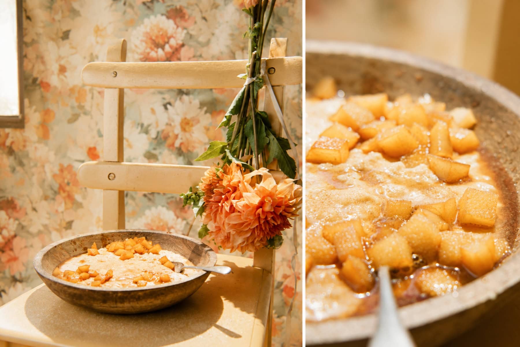 Traditional Melkkos dessert served with Rooibos tea, highlighting South African culinary heritage.