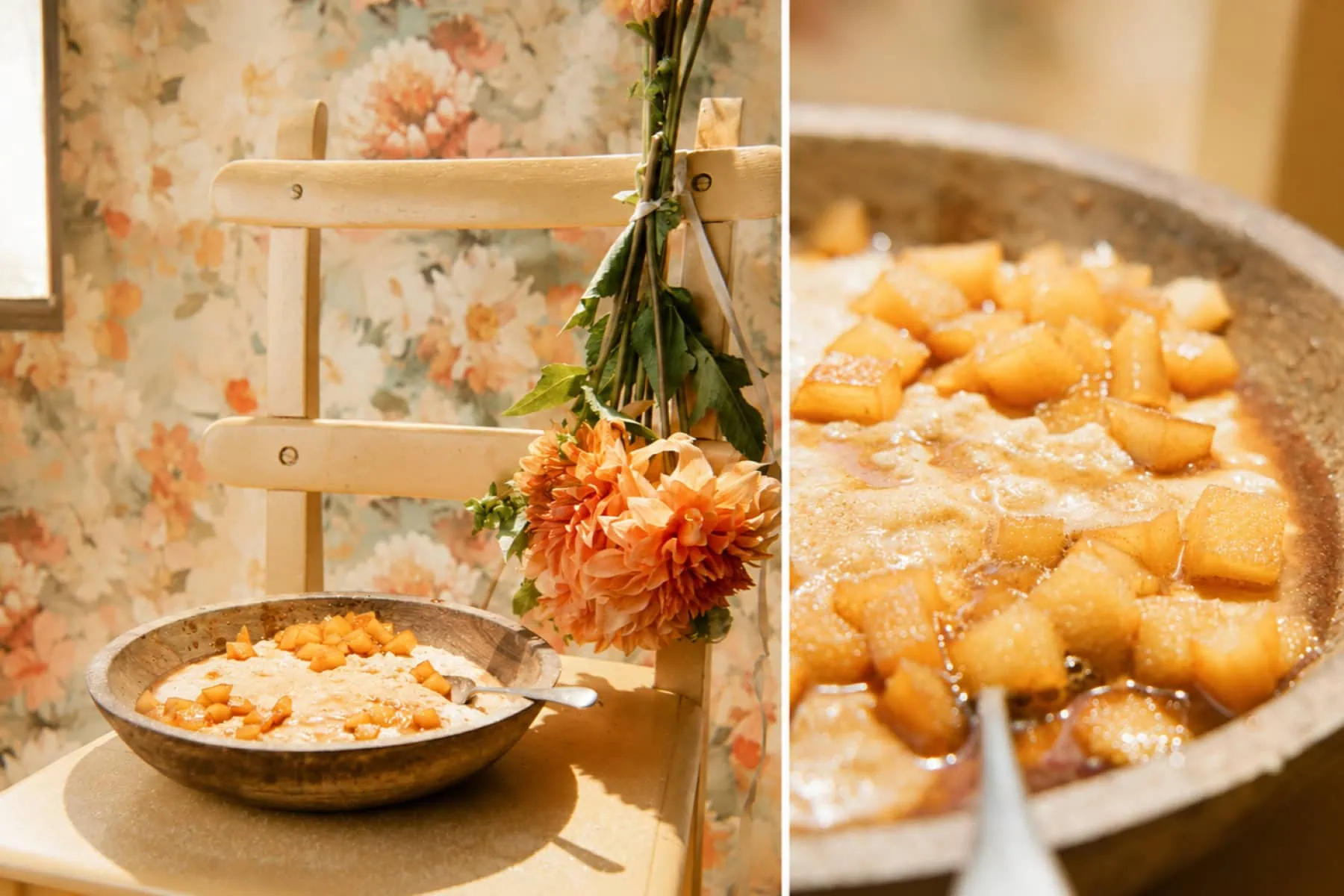 Traditional Melkkos dessert served with Rooibos tea, highlighting South African culinary heritage.
